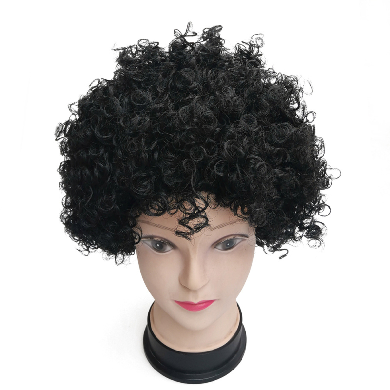 Περούκα κλόουν με κοντό σγουρό μαλλί σε καρτούν στυλ, με ίσια ή κεκλιμένη φράντζα, ίνες K Silk/P Silk, για οπαδούς ποδοσφαίρου και εορταστικά πάρτι