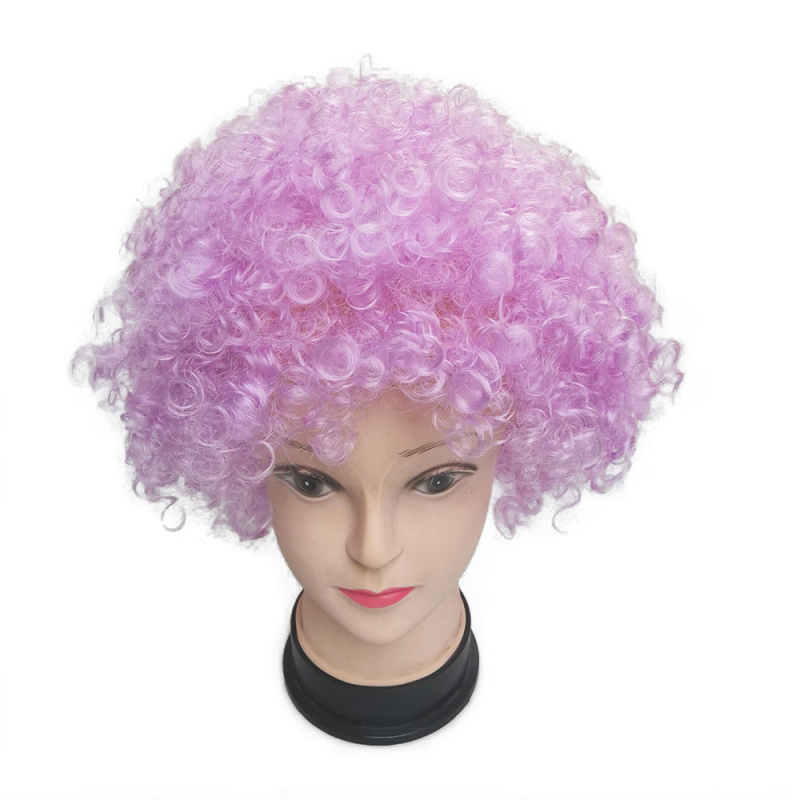 Περούκα κλόουν με κοντό σγουρό μαλλί σε καρτούν στυλ, με ίσια ή κεκλιμένη φράντζα, ίνες K Silk/P Silk, για οπαδούς ποδοσφαίρου και εορταστικά πάρτι