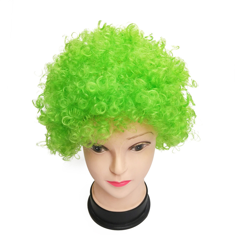 Περούκα κλόουν με κοντό σγουρό μαλλί σε καρτούν στυλ, με ίσια ή κεκλιμένη φράντζα, ίνες K Silk/P Silk, για οπαδούς ποδοσφαίρου και εορταστικά πάρτι