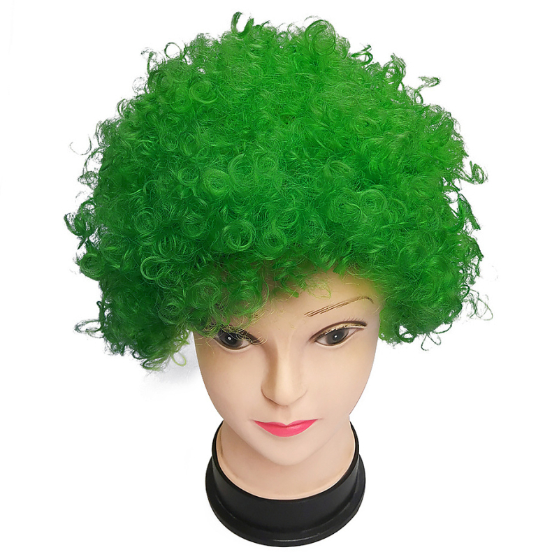 Περούκα κλόουν με κοντό σγουρό μαλλί σε καρτούν στυλ, με ίσια ή κεκλιμένη φράντζα, ίνες K Silk/P Silk, για οπαδούς ποδοσφαίρου και εορταστικά πάρτι