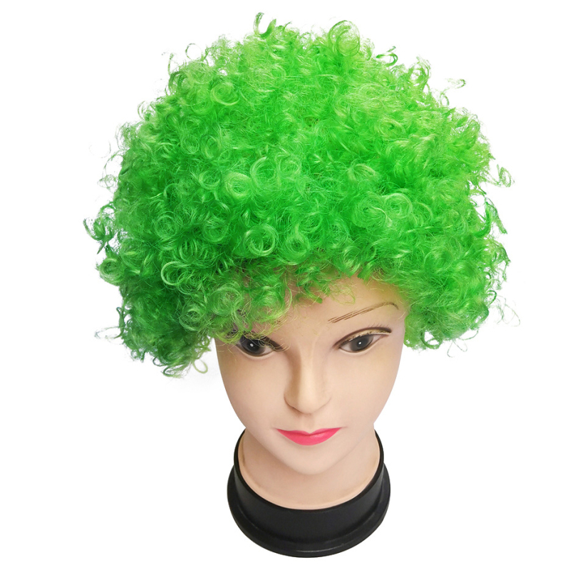 Περούκα κλόουν με κοντό σγουρό μαλλί σε καρτούν στυλ, με ίσια ή κεκλιμένη φράντζα, ίνες K Silk/P Silk, για οπαδούς ποδοσφαίρου και εορταστικά πάρτι