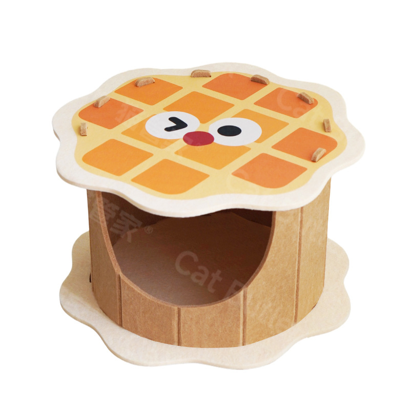 Mačje gnijezdo od filca, za sve sezone — poluzatvoren dizajn s waffles uzorkom, prozračan, vodootporan, održava toplinu