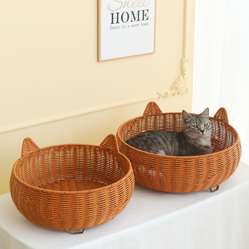 Cuib de pisică din ratan – respirabil, pentru interior, pentru pisici, primăvară-vară.