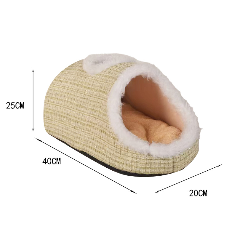 Debelo 3D mačje gnijezdo Macaron, dvobojno, toplo za jesen-zimu, s otvorima za ventilaciju, prijenosno s ručkom, mekani pjenasti ležaj, prugasti uzorak