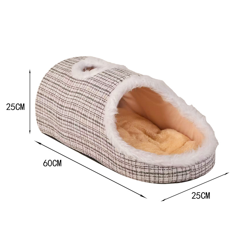 Debelo 3D mačje gnijezdo Macaron, dvobojno, toplo za jesen-zimu, s otvorima za ventilaciju, prijenosno s ručkom, mekani pjenasti ležaj, prugasti uzorak