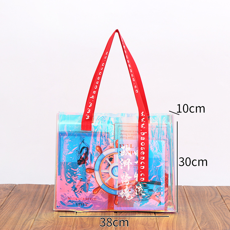 Geantă de ambalare din PVC cu laser, geantă de cumpărături transparentă cu logo - grosime cu două straturi personalizată; producție zilnică 5000; marcă Flying printing; scop: ambalaj universal