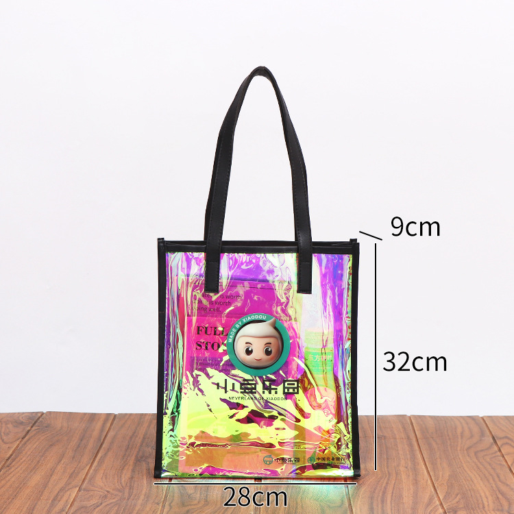 Geantă de ambalare din PVC cu laser, geantă de cumpărături transparentă cu logo - grosime cu două straturi personalizată; producție zilnică 5000; marcă Flying printing; scop: ambalaj universal