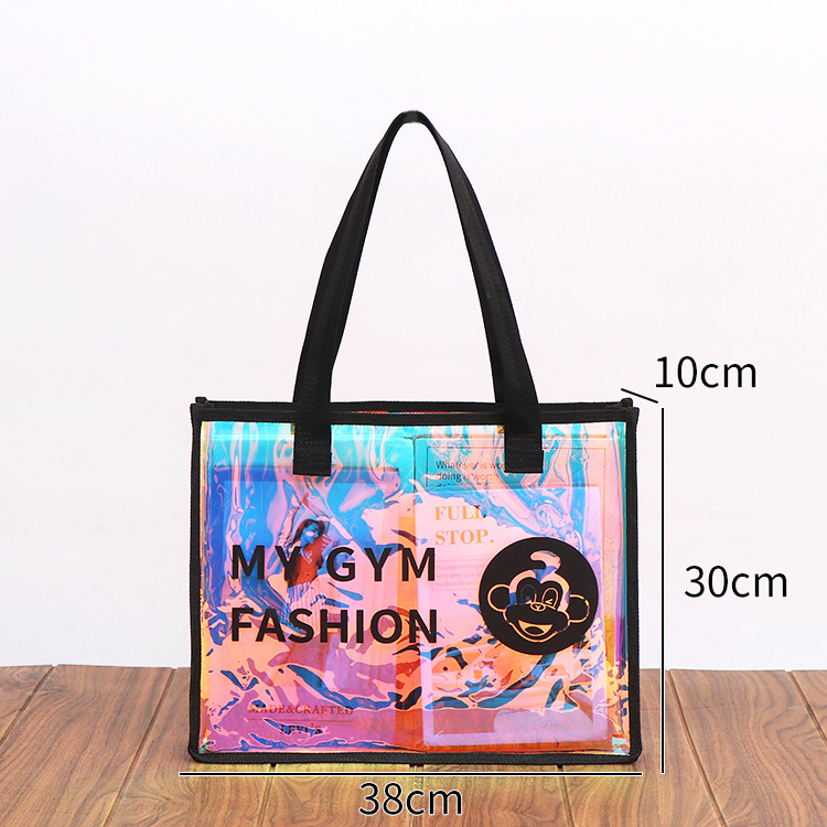 Geantă de ambalare din PVC cu laser, geantă de cumpărături transparentă cu logo - grosime cu două straturi personalizată; producție zilnică 5000; marcă Flying printing; scop: ambalaj universal