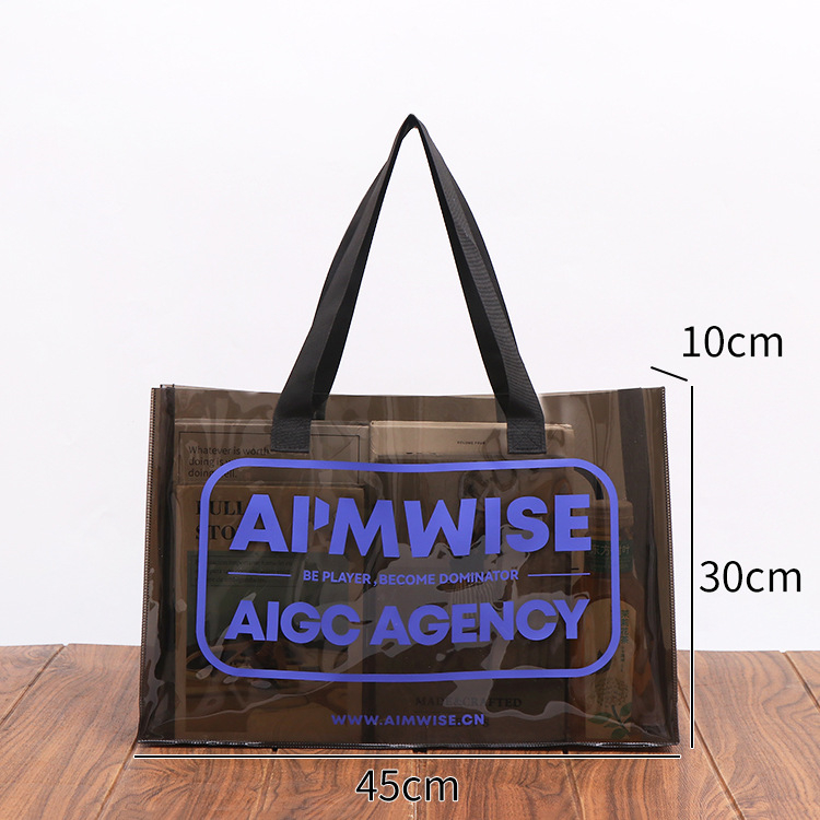 Geantă de ambalare din PVC cu laser, geantă de cumpărături transparentă cu logo - grosime cu două straturi personalizată; producție zilnică 5000; marcă Flying printing; scop: ambalaj universal