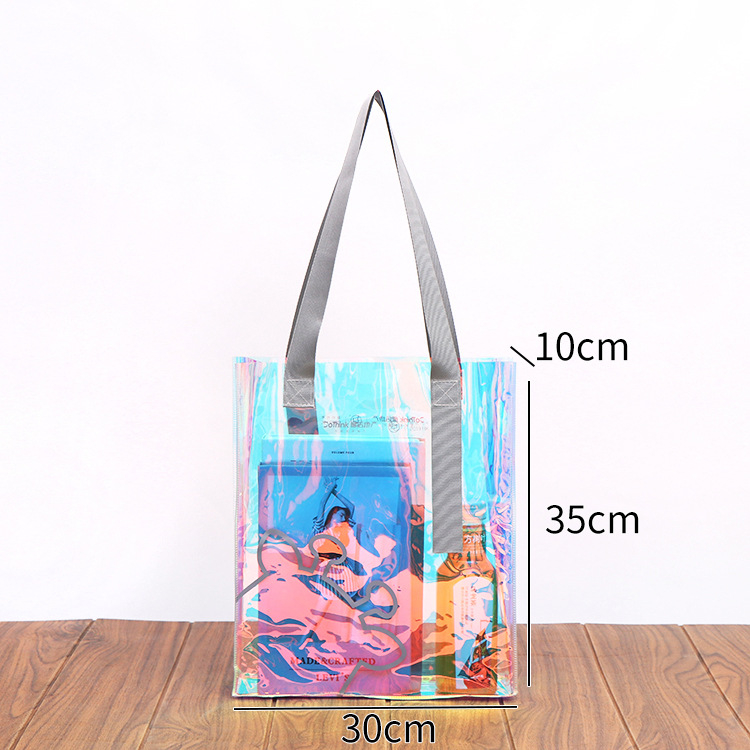 Geantă de ambalare din PVC cu laser, geantă de cumpărături transparentă cu logo - grosime cu două straturi personalizată; producție zilnică 5000; marcă Flying printing; scop: ambalaj universal