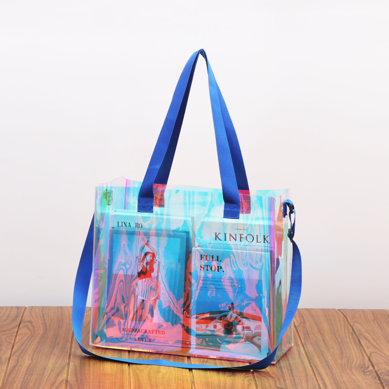 Geantă de ambalare din PVC cu laser, geantă de cumpărături transparentă cu logo - grosime cu două straturi personalizată; producție zilnică 5000; marcă Flying printing; scop: ambalaj universal