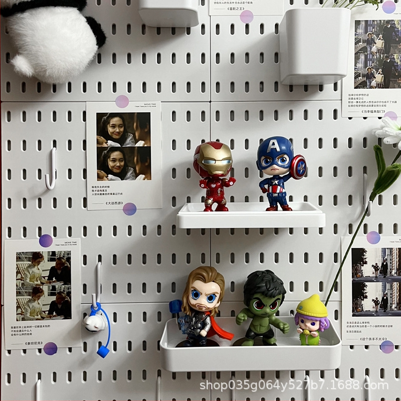 Pegboard set za zid bez bušenja — pričvršćivanje prisisnom na zid, plastika, jednostavan i moderan stil, japanski DIY inspiriran, 1 razina, za skladištenje u dnevnoj sobi