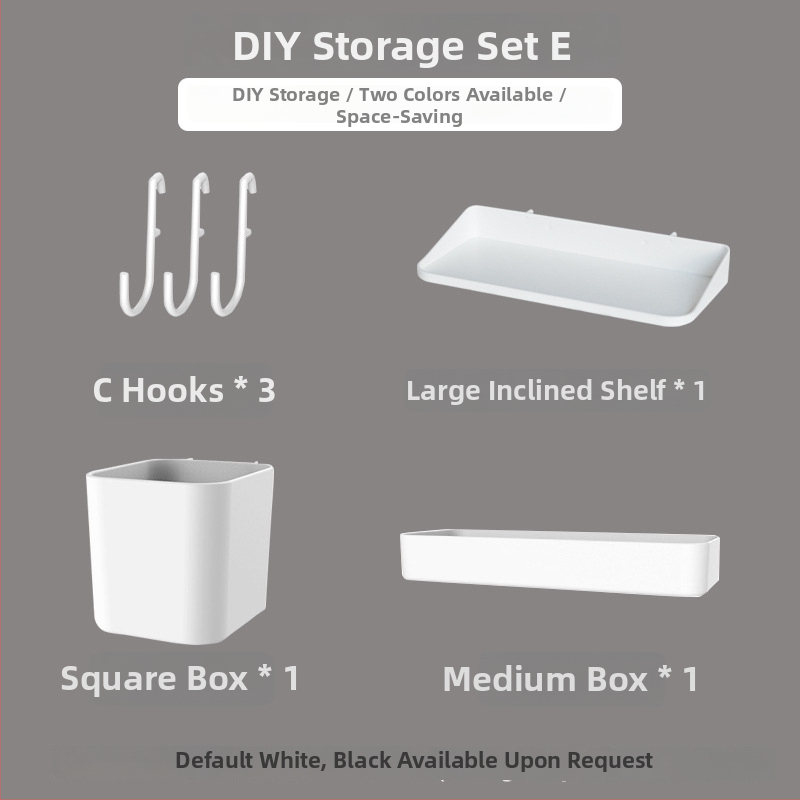 Pegboard set za zid bez bušenja — pričvršćivanje prisisnom na zid, plastika, jednostavan i moderan stil, japanski DIY inspiriran, 1 razina, za skladištenje u dnevnoj sobi