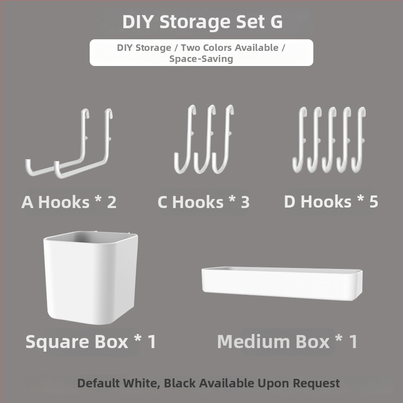 Pegboard set za zid bez bušenja — pričvršćivanje prisisnom na zid, plastika, jednostavan i moderan stil, japanski DIY inspiriran, 1 razina, za skladištenje u dnevnoj sobi