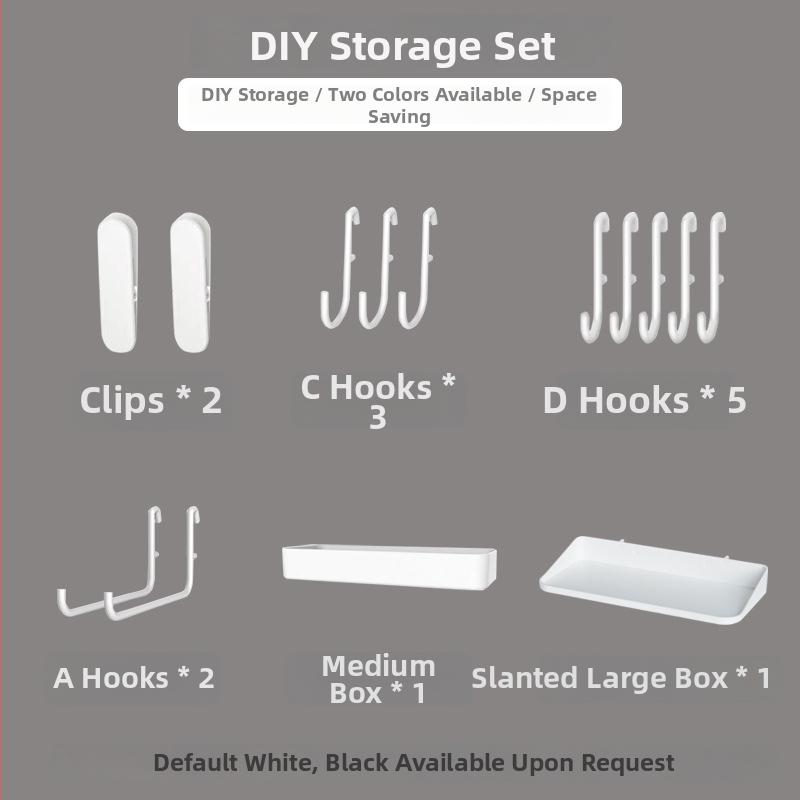 Pegboard set za zid bez bušenja — pričvršćivanje prisisnom na zid, plastika, jednostavan i moderan stil, japanski DIY inspiriran, 1 razina, za skladištenje u dnevnoj sobi