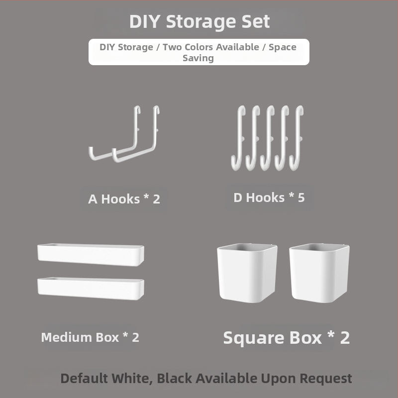 Pegboard set za zid bez bušenja — pričvršćivanje prisisnom na zid, plastika, jednostavan i moderan stil, japanski DIY inspiriran, 1 razina, za skladištenje u dnevnoj sobi