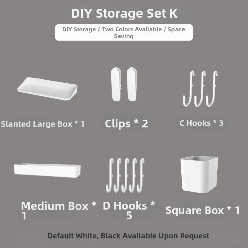 Pegboard set za zid bez bušenja — pričvršćivanje prisisnom na zid, plastika, jednostavan i moderan stil, japanski DIY inspiriran, 1 razina, za skladištenje u dnevnoj sobi