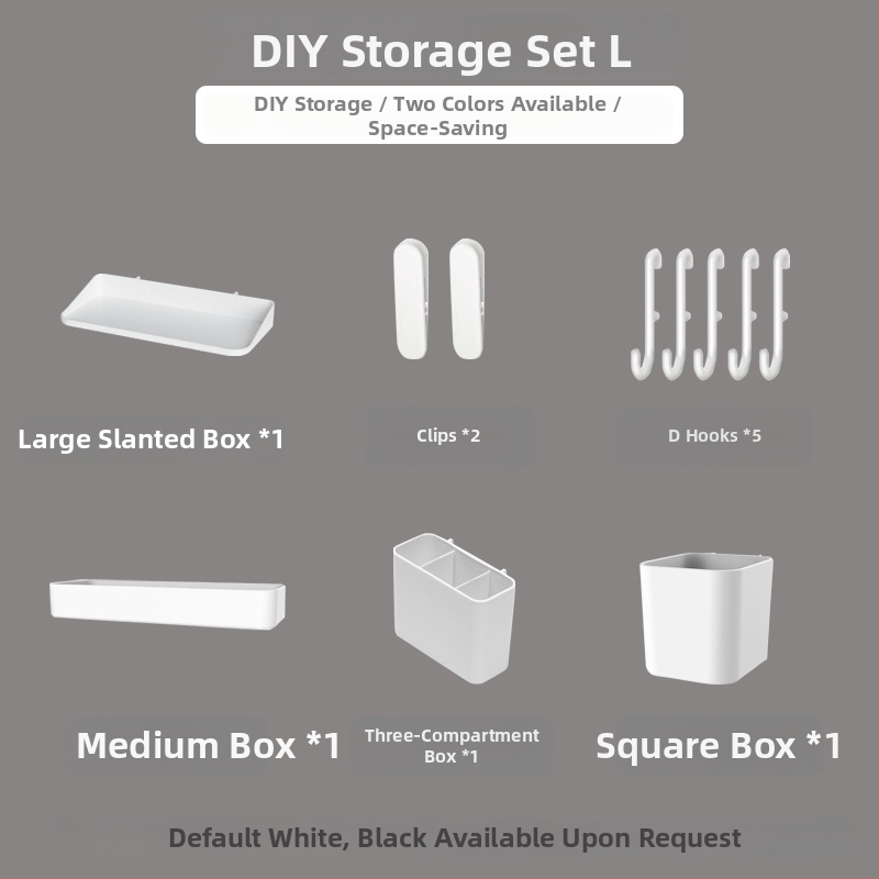 Pegboard set za zid bez bušenja — pričvršćivanje prisisnom na zid, plastika, jednostavan i moderan stil, japanski DIY inspiriran, 1 razina, za skladištenje u dnevnoj sobi