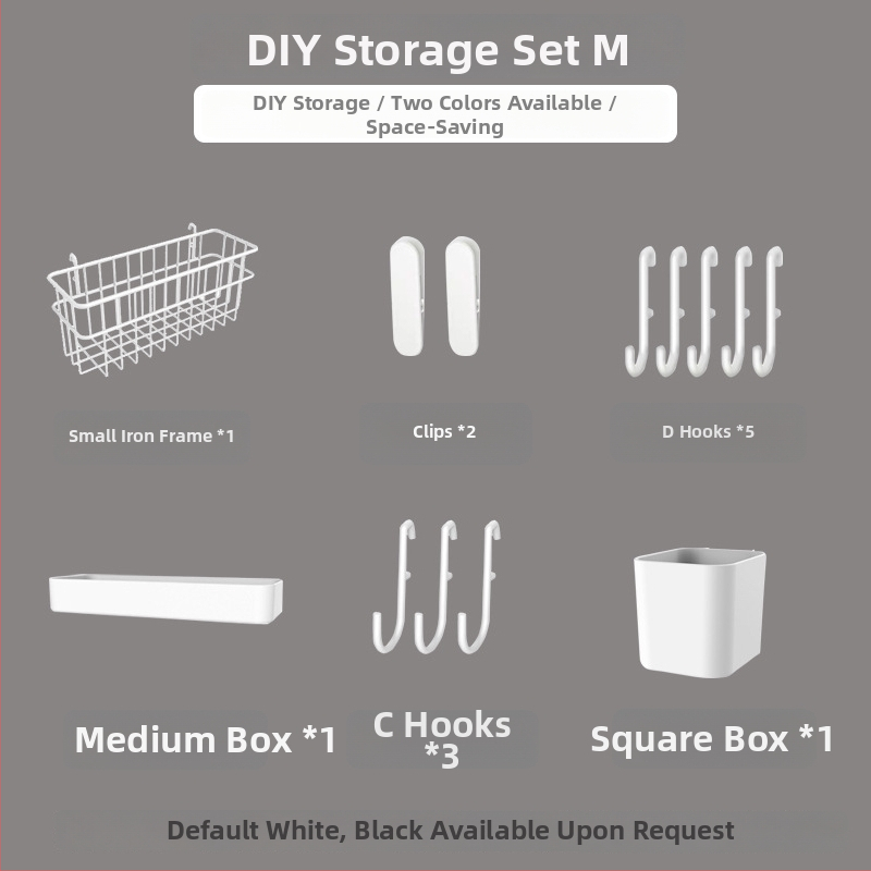 Pegboard set za zid bez bušenja — pričvršćivanje prisisnom na zid, plastika, jednostavan i moderan stil, japanski DIY inspiriran, 1 razina, za skladištenje u dnevnoj sobi