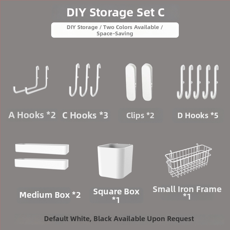 Pegboard set za zid bez bušenja — pričvršćivanje prisisnom na zid, plastika, jednostavan i moderan stil, japanski DIY inspiriran, 1 razina, za skladištenje u dnevnoj sobi