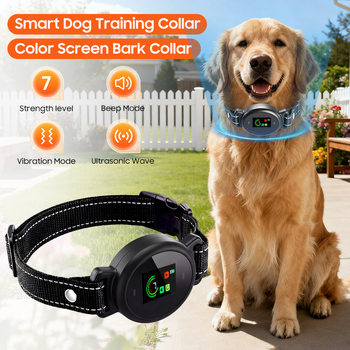 Guler ultrasonic cu ecran color anti-lătrat pentru câini, antrenor automat cu recunoaștere precisă, poliester, pentru câini, furnizare exclusivă pentru export transfrontalier