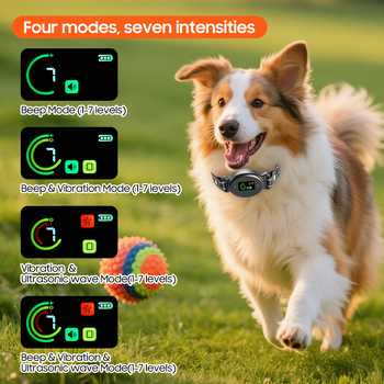 Guler ultrasonic cu ecran color anti-lătrat pentru câini, antrenor automat cu recunoaștere precisă, poliester, pentru câini, furnizare exclusivă pentru export transfrontalier