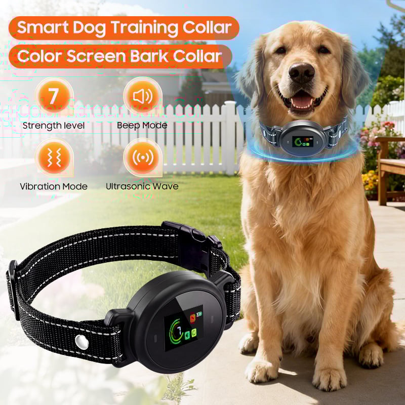 Guler ultrasonic cu ecran color anti-lătrat pentru câini, antrenor automat cu recunoaștere precisă, poliester, pentru câini, furnizare exclusivă pentru export transfrontalier