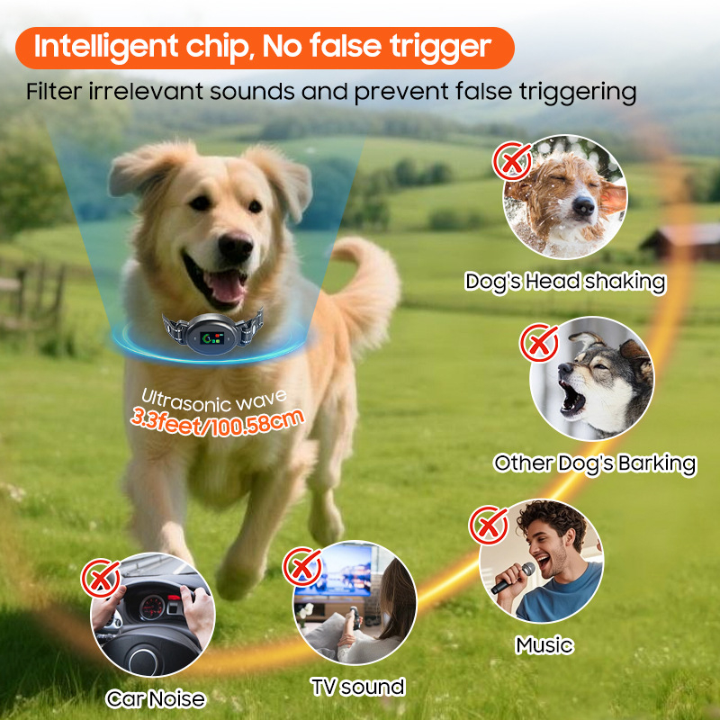 Guler ultrasonic cu ecran color anti-lătrat pentru câini, antrenor automat cu recunoaștere precisă, poliester, pentru câini, furnizare exclusivă pentru export transfrontalier