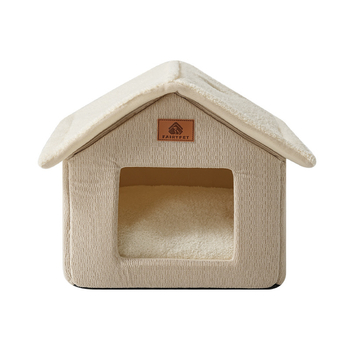 Cuib pentru pisici cu design semiînchis, detașabil și lavabil, utilizare în interior, căldură de iarnă/toamnă, material textil