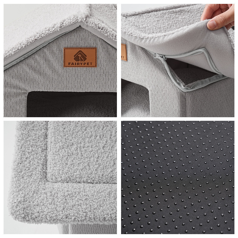 Cuib pentru pisici cu design semiînchis, detașabil și lavabil, utilizare în interior, căldură de iarnă/toamnă, material textil