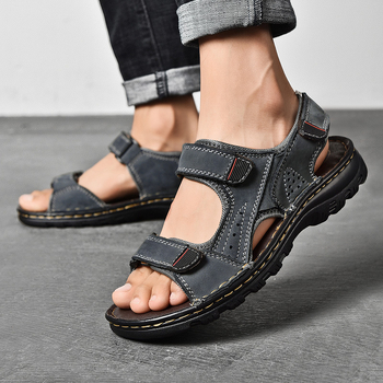 Escape Leopard férfi bőrszandál, nyitott ujjal, Velcro zárás, gumi talp, lélegző, csúszásmentes