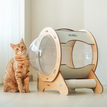 Okruglo kapsulasto mačje gnijezdo – drveno; za mačke; gnijezdo/kućni ljubimci; brend Meow Fairy
