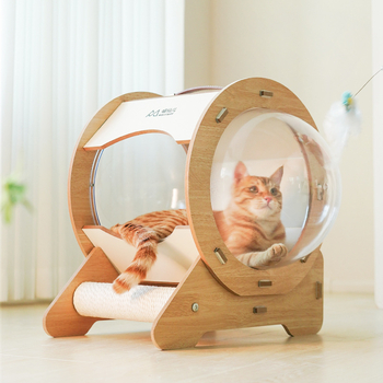 Okruglo kapsulasto mačje gnijezdo – drveno; za mačke; gnijezdo/kućni ljubimci; brend Meow Fairy