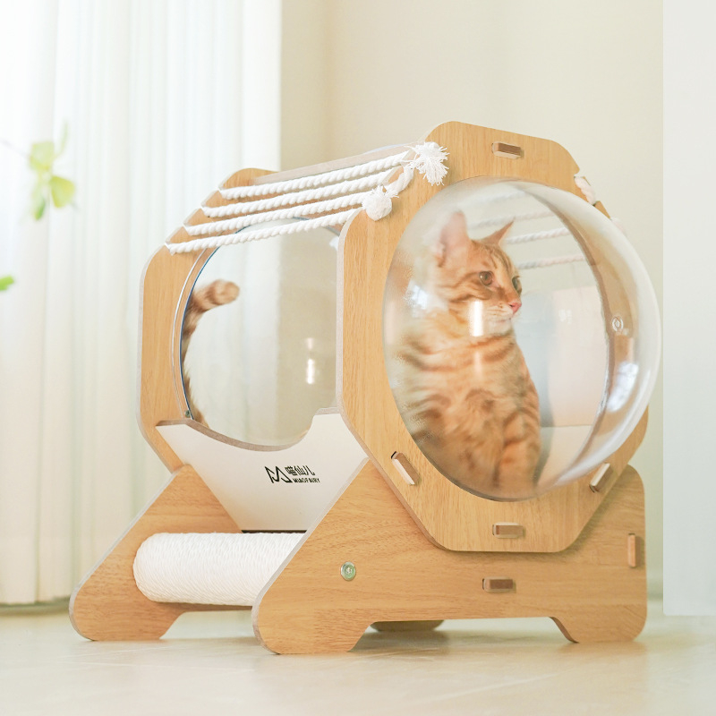 Okruglo kapsulasto mačje gnijezdo – drveno; za mačke; gnijezdo/kućni ljubimci; brend Meow Fairy