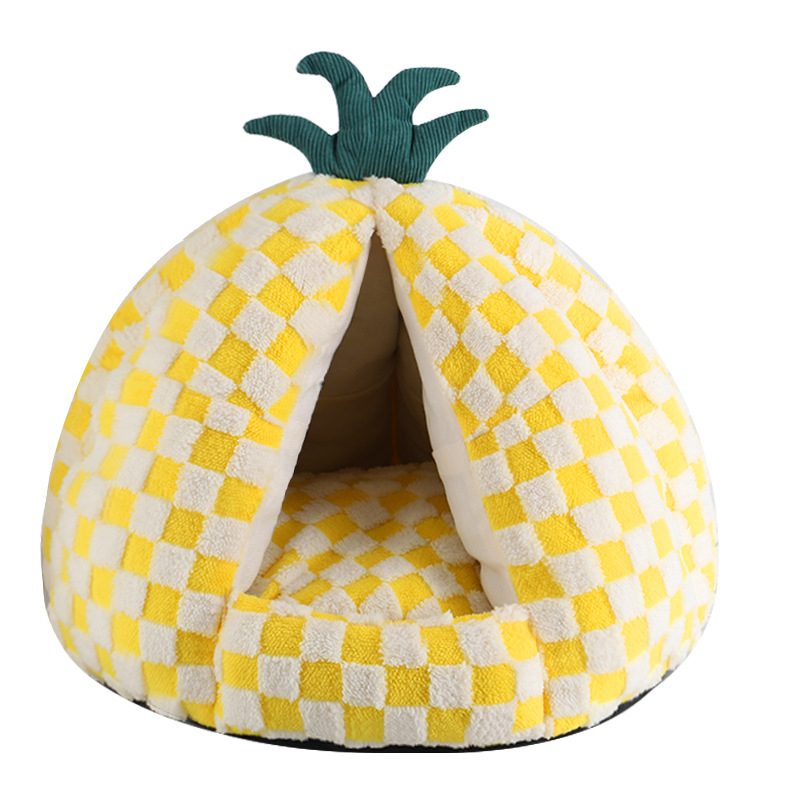 Meow Fairy Ananas kućica za mačke – tkanina, zatvoren dizajn, zimna toplina, pogodno za sve sezone, ručno pranje