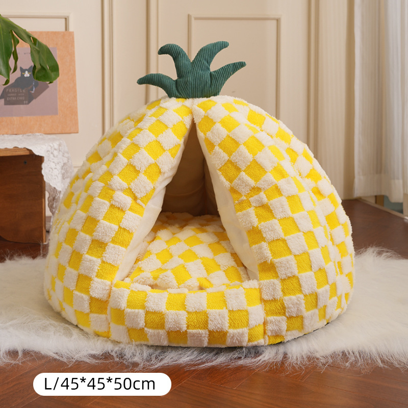 Meow Fairy Ananas kućica za mačke – tkanina, zatvoren dizajn, zimna toplina, pogodno za sve sezone, ručno pranje