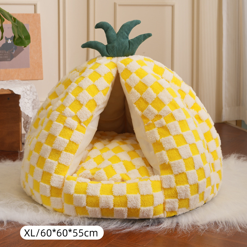 Meow Fairy Ananas kućica za mačke – tkanina, zatvoren dizajn, zimna toplina, pogodno za sve sezone, ručno pranje