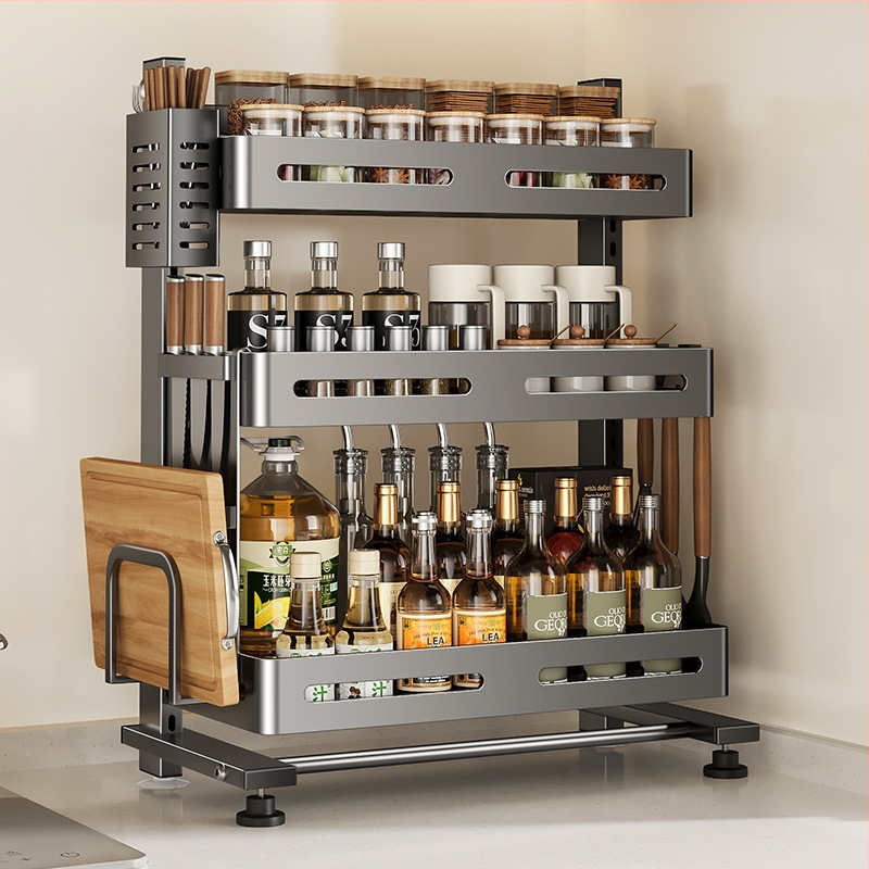 Nehrđajući čelični stalak za začine, višeslojni, na kuhinjskom radnom pultu, Er mo, bez bušenja