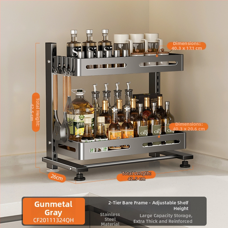 Nehrđajući čelični stalak za začine, višeslojni, na kuhinjskom radnom pultu, Er mo, bez bušenja