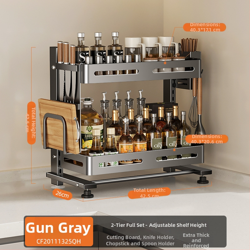 Nehrđajući čelični stalak za začine, višeslojni, na kuhinjskom radnom pultu, Er mo, bez bušenja