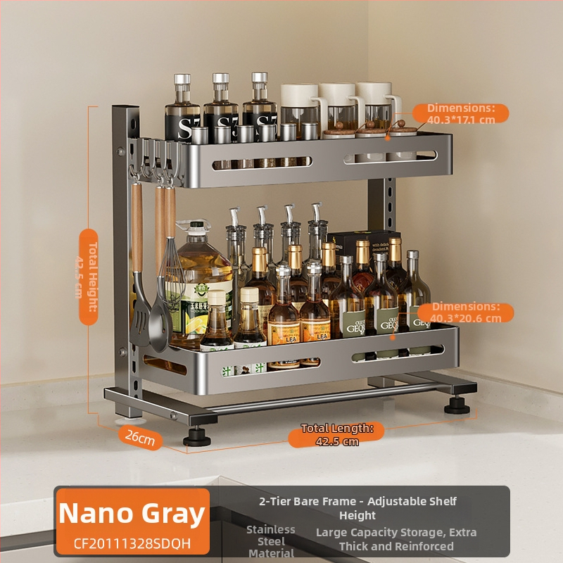 Nehrđajući čelični stalak za začine, višeslojni, na kuhinjskom radnom pultu, Er mo, bez bušenja