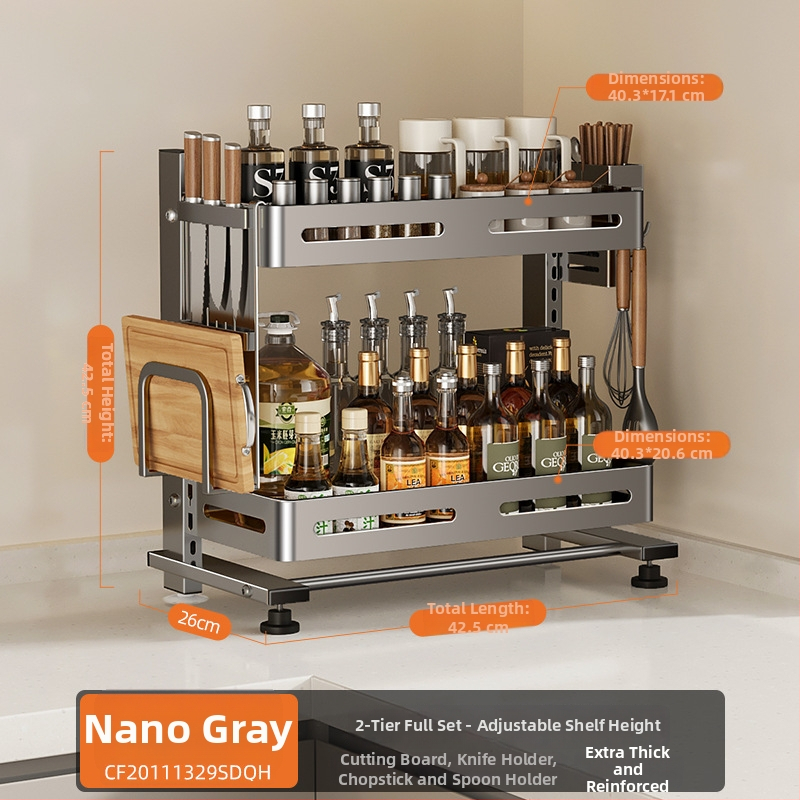 Nehrđajući čelični stalak za začine, višeslojni, na kuhinjskom radnom pultu, Er mo, bez bušenja