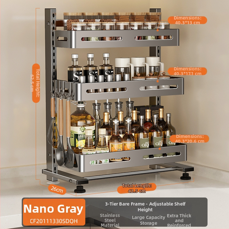 Nehrđajući čelični stalak za začine, višeslojni, na kuhinjskom radnom pultu, Er mo, bez bušenja