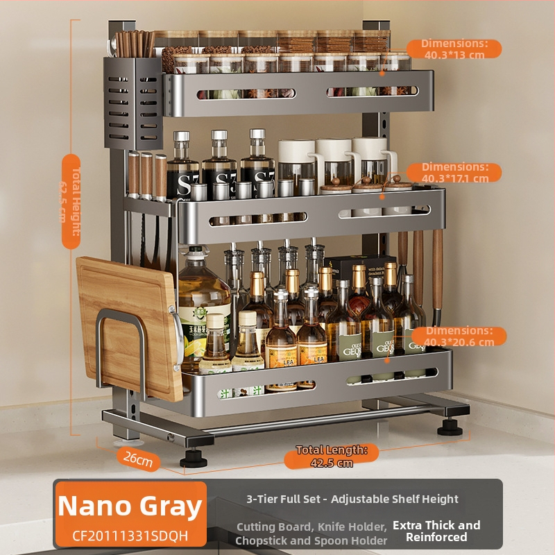 Nehrđajući čelični stalak za začine, višeslojni, na kuhinjskom radnom pultu, Er mo, bez bušenja