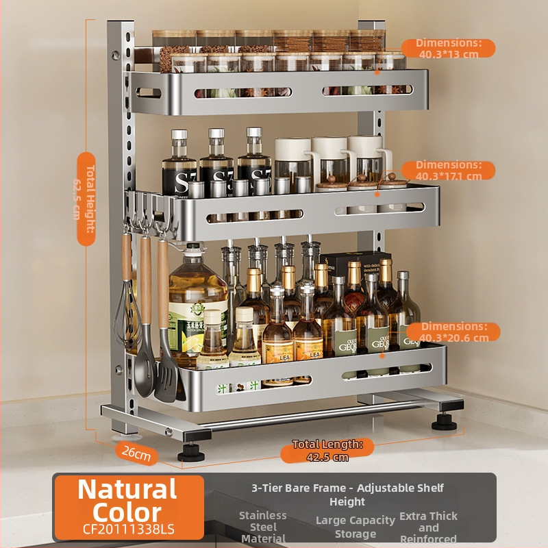 Nehrđajući čelični stalak za začine, višeslojni, na kuhinjskom radnom pultu, Er mo, bez bušenja