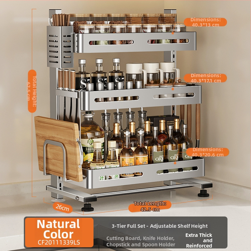 Nehrđajući čelični stalak za začine, višeslojni, na kuhinjskom radnom pultu, Er mo, bez bušenja