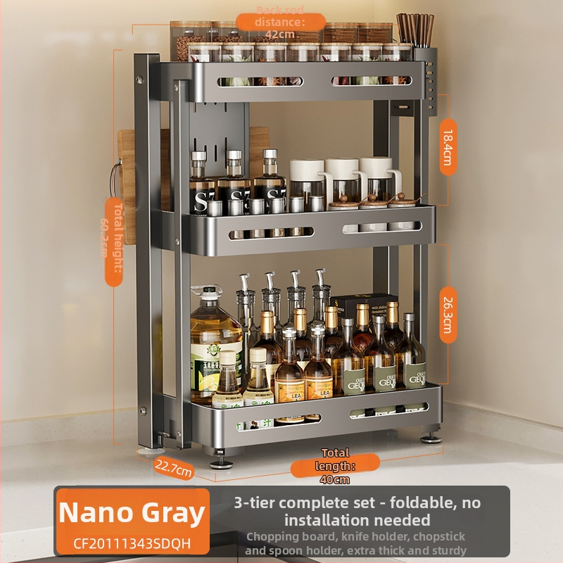 Nehrđajući čelični stalak za začine, višeslojni, na kuhinjskom radnom pultu, Er mo, bez bušenja