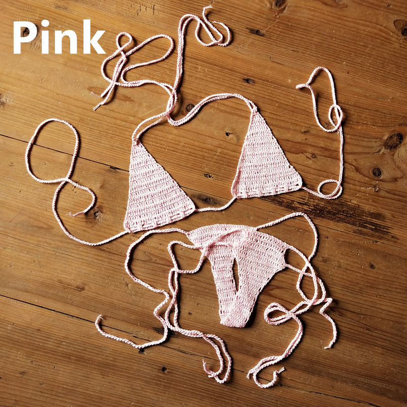 Ženski ručno heklani bikini set, bez naramenica, solidan uzorak, materijal pamuk-akril, podstava 100% pamuk