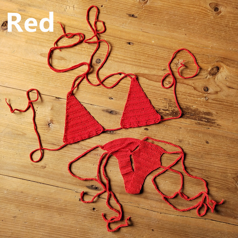 Ženski ručno heklani bikini set, bez naramenica, solidan uzorak, materijal pamuk-akril, podstava 100% pamuk