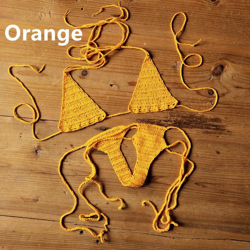 Ženski ručno heklani bikini set, bez naramenica, solidan uzorak, materijal pamuk-akril, podstava 100% pamuk